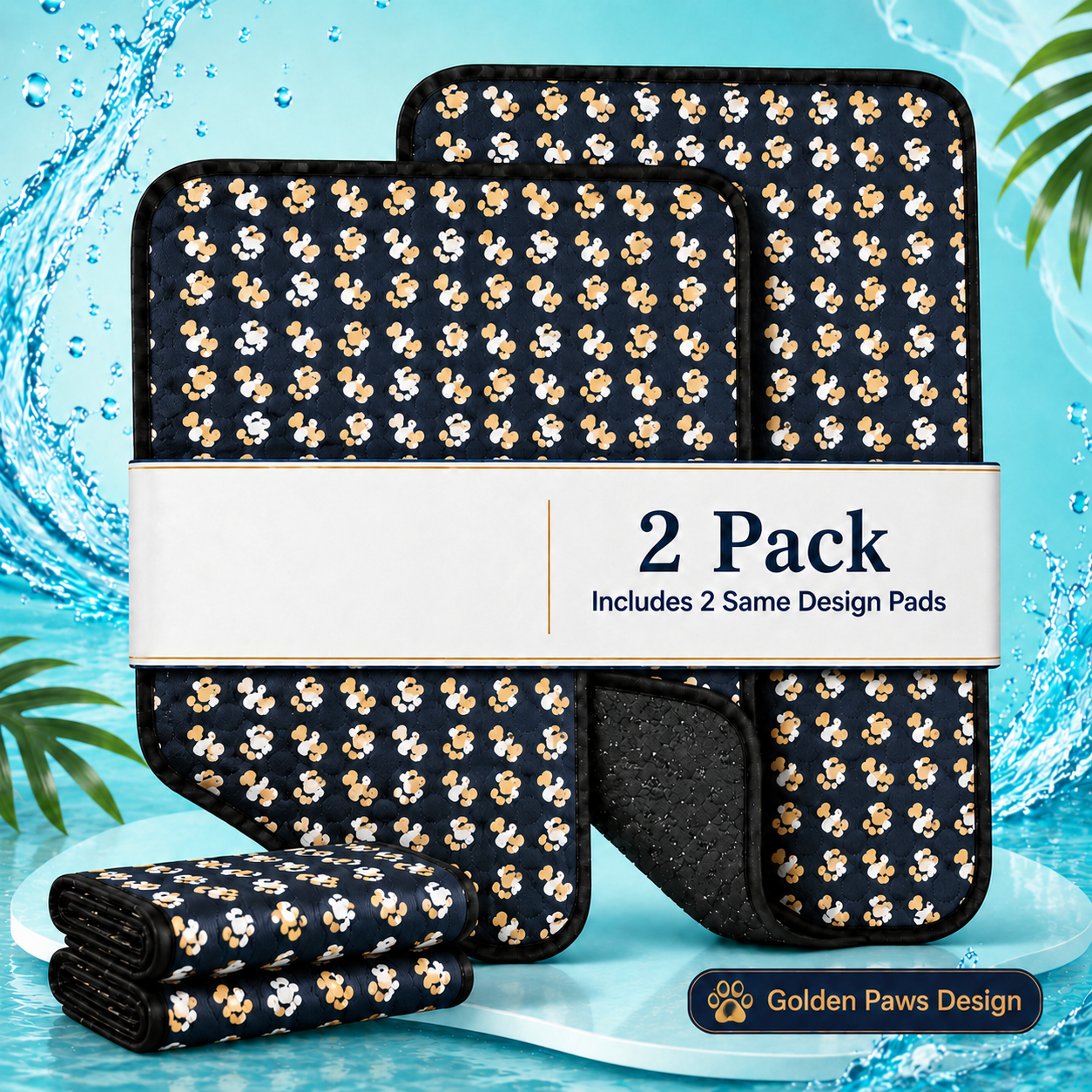 NESTORANA Washable Reusable Dog Pee Pads – 2 Pack, 24 × 36 Inches(Golden Paws).