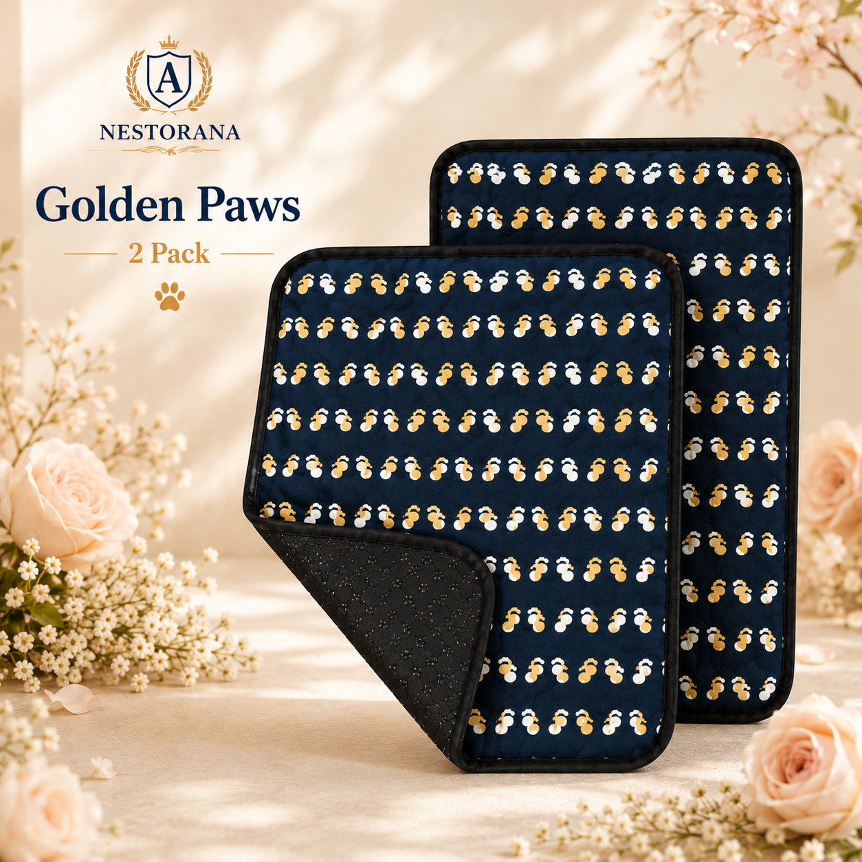 NESTORANA Washable Reusable Dog Pee Pads – 2 Pack, 24 × 36 Inches(Golden Paws).