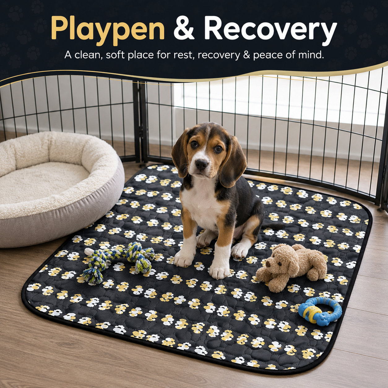 NESTORANA Washable Reusable Dog Pee Pads – 2 Pack, 24 × 36 Inches(Golden Paws).