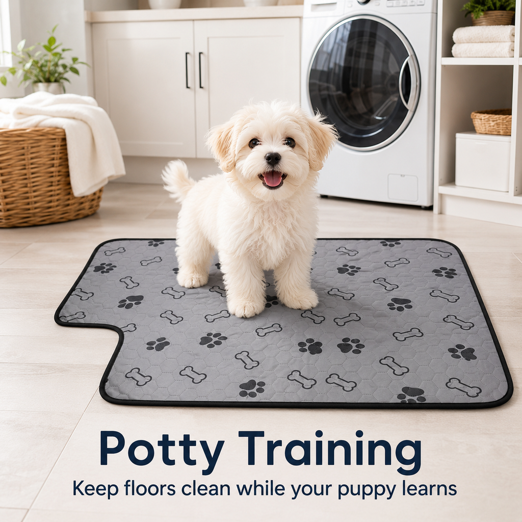 NESTORANA Washable Reusable Dog Pee Pads – 2 Pack, 24 × 36 Inches (Black Paws)